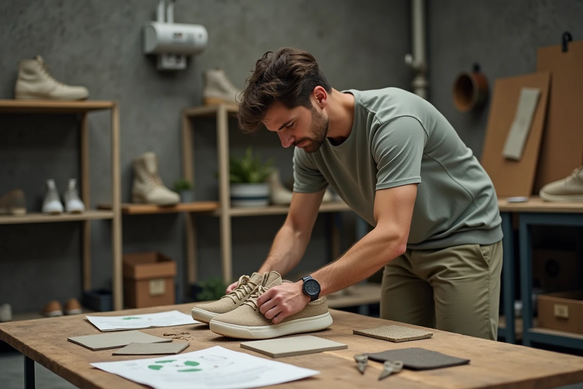 Atelier artisanal de fabrication de baskets durables avec matériaux recyclés et certification environnementale