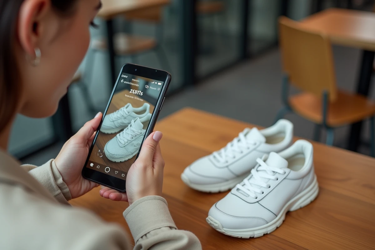 Comparaison entre photo de sneakers sur site Snatch et produit réel révélant les différences cachées aux acheteurs en ligne