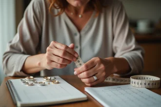 Femme mesurant un anneau avec un ruban à mesurer