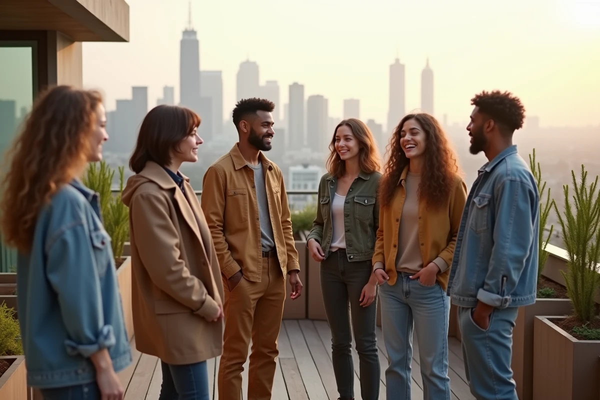 Groupe de jeunes mode tendance sur un rooftop urbain