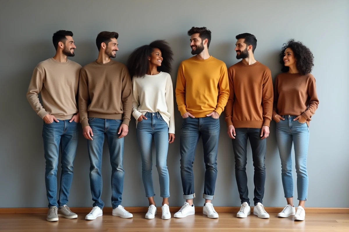 Groupe de mannequins divers en tenue casual en studio