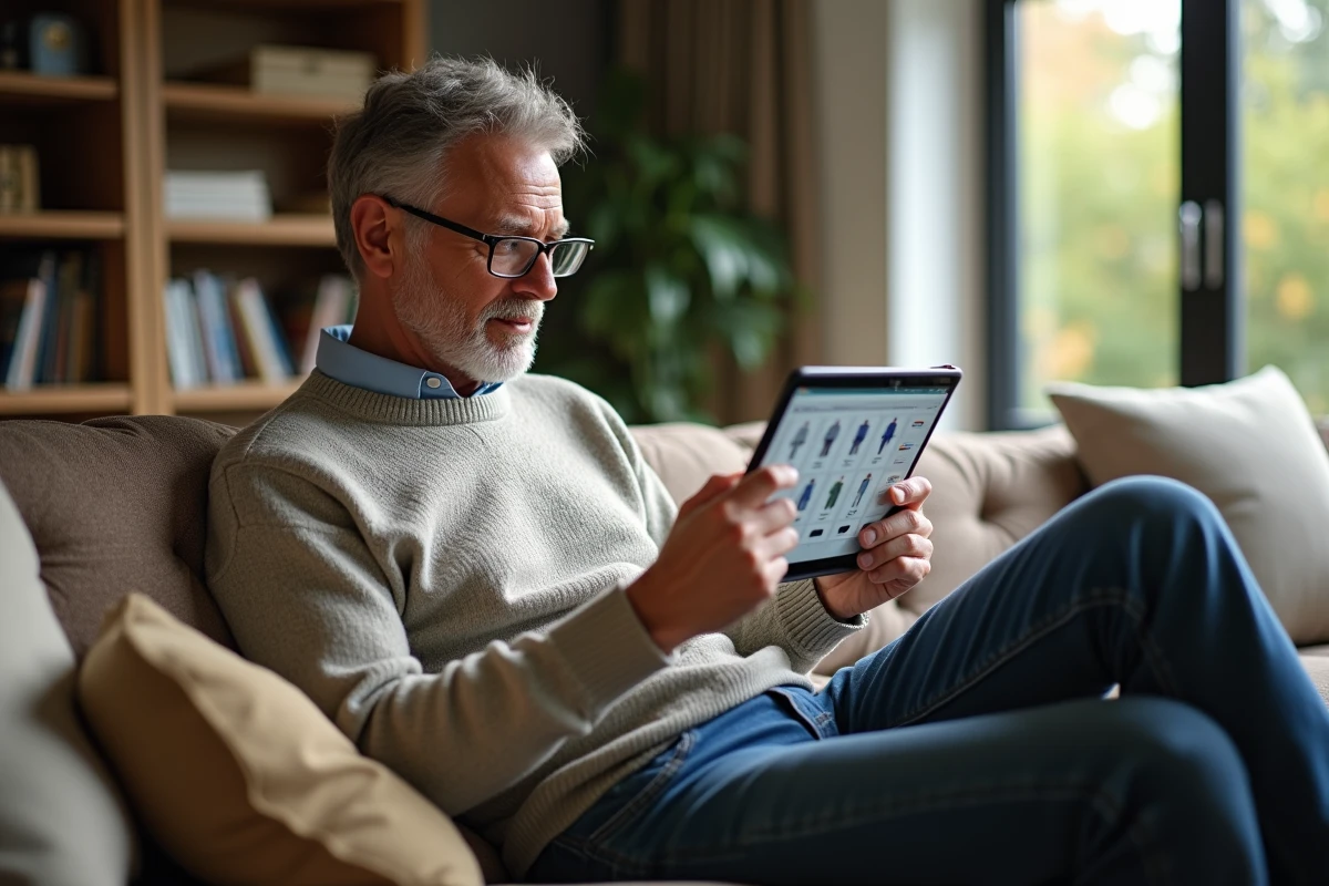 Homme détendu à la maison portant un pull taille 54
