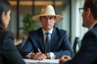 Homme en costume et chapeau lors d'une réunion d'affaires