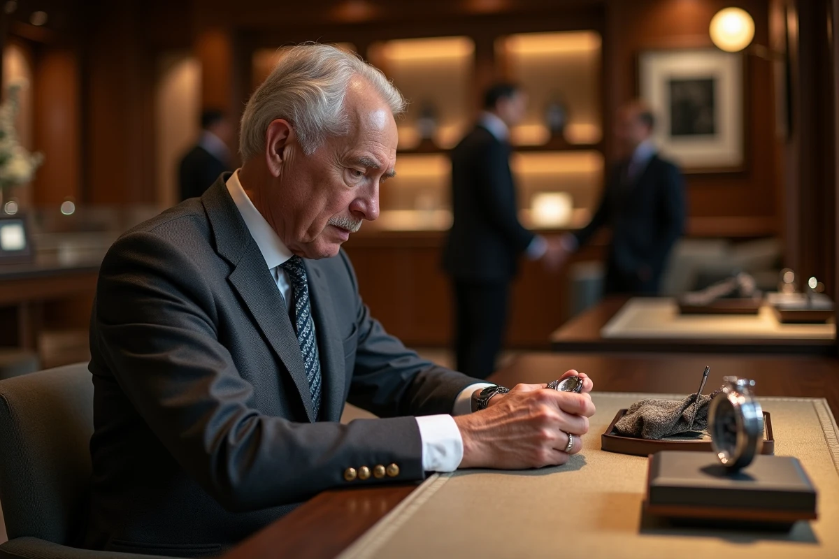 Homme distingué examinant une montre dans une boutique haut de gamme