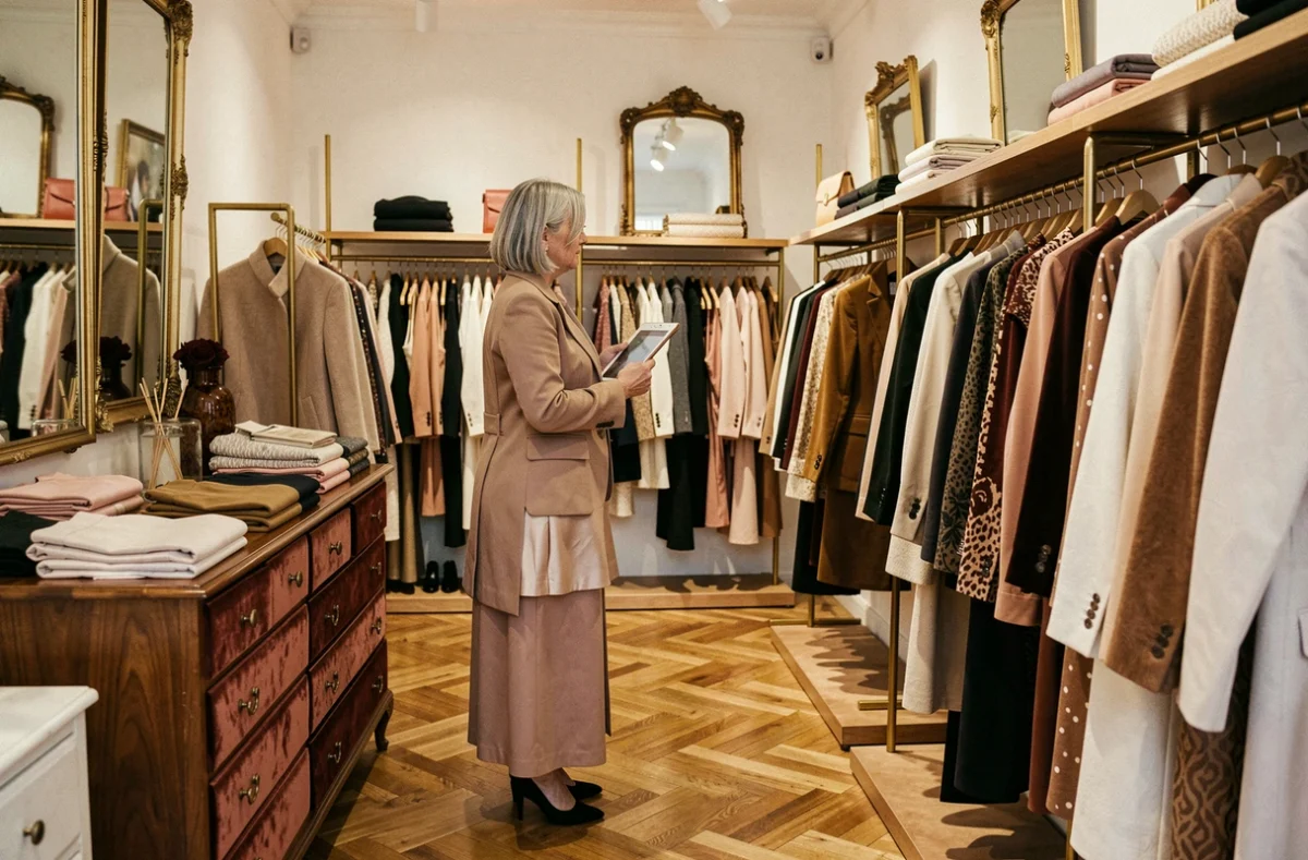 Intérieur raffiné de la boutique multimarque L'Enseigne à Strasbourg avec une cliente élégante