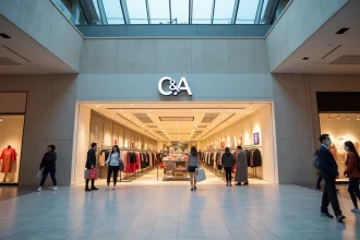 Façade du magasin C&A dans la galerie marchande de Noyelles-Godault avec des vitrines de vêtements et des clients en train de faire du shopping